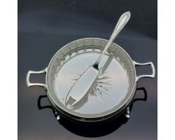 Silver Plated & Cut Glass Butter Curl Dish With Pick Antique (#99792)