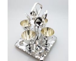 Antique 4 Egg Cup Cruet Set With Spoons - Silver Plated (#99793)