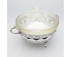 Gleaming Silver Plated Casserole Dish Stand With Pyrex Glass Bowl Vintage (#99796)