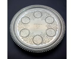 Antique Ornate Salver / Drinks Tray Ex Silver Plated - Engraved (#99799)