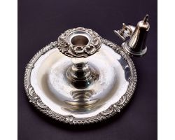 Antique Silver Plated Larger Chamberstick - Barker Bros - With Snuffer (#99800)