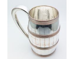 Old Sheffield Plate Barrel Form Pint Beer / Cider Mug - Antique Silver Plated (#99801)