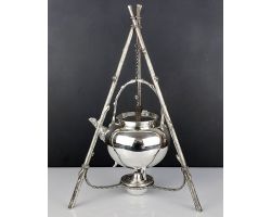 Fab Aesthetic Cauldron Style Spirit Tea Kettle On Stand Silver Plated Antique (#99803)