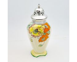 Art Deco Poppy Poppies Pattern Royal Winton Sugar Shaker Castor With Plated Lid (#99808)