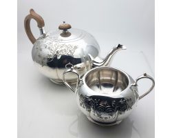 Ornate Silver Plated Tea Pot & Sugar Bowl - Cooper Bros Silver Plated (#99844)