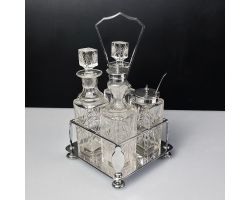 Large Size Edwardian Silver Plated & Cut Glass Cruet Set Sheffield (#99850)