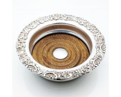 Silver Plated Wine Bottle Coaster - Ornate Rim - Antique (#99861)