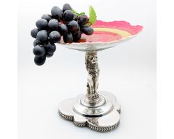 Handsome Lion Column Centrepiece Tazza Dish - Silver Plated & Bone China (#99866)