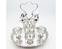 Good Looking 4 Egg Cup Cruet Set Silver Plated 1910 Antique (#99867)