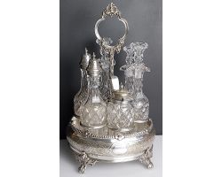 Victorian Rotating 6 Bottle Cut Glass & Silver Plated Cruet Set (#99868)