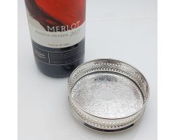 Silver Plated Small Wine Bottle Coaster / Butter Dish - Chased - Vintage (#99882)