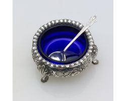 Ornate Martin Hall Silver Plated Open Salt Pot With Spoon Victorian Antique (#99885)
