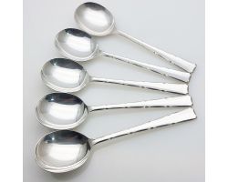 Smith Seymour Ess Ess Kenilworth 5x Soup Spoons Epns Silver Plated (#99889)