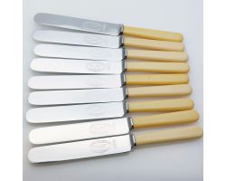 Faux Bone Handled Set Of 9 Palette Side/dessert Knives Vintage Steel (#99900)