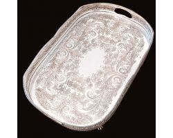 Large Sized Silver Plated Galleried Serving Tray Chased Viners Vintage (#99908)