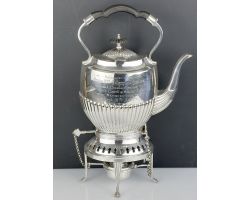 Semi-fluted Spirit Tea Kettle On Stand With Burner W&h - Antique (#99914)