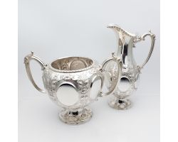 Beautiful Large Silver Plated Sugar Bowl And Milk Jug Prime C. 1870 Antique (#99918)