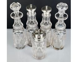 Sterling Silver & Cut Glass Condiment Bottles Set London 1852 Antique (#99924)