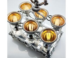 Splendid Old Sheffield Plate Egg Cup Cruet Set - Lion Masks - Antique (#99939)