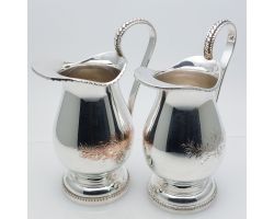 Pair Silver Plated Half Pint Jugs - Cream / Water Etc - Vintage (#99947)