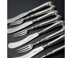 Georgian Style Pistol Grip 4 Pairs Of Dessert Knives And Forks Silver Plated (#99949)