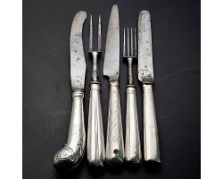 Georgian / Early Victorian Sterling Silver Handled Cutlery X 5 - Antique (#99950)