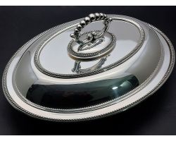 Antique Double Entrée Serving Dish - Silver Plated - Bead - Wm Hutton (#99952)