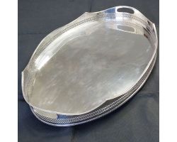 Huge 2ft+ Silver Plated Galleried Serving Tray - Antique (#99959)