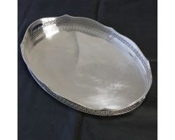 Huge 2ft Silver Plated On Copper Galleried Serving Tray Antique (#99960)