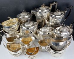 Bulk Lot Of Semi-fluted Tea & Coffee Pots Sugar Bowls Jugs Silver Plated (#99961)