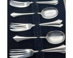 Silver Plated Lovely Cased Cake Forks & Cream Spoons 1929 Design Epns Vintage (#99965)