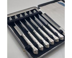 Sterling Silver Queens Pattern Tea Knives Cased Sheffield 1977 Vintage Cutlery (#99970)