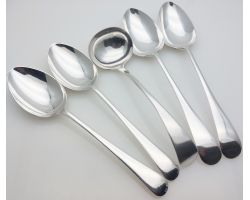Silver Plated Old English Pattern 4x Table Spoons & Large Sauce Ladle (#99972)