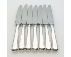 Grecian Pattern Set Of 7 Side Dessert Knives Silver Plated Steel United Cutlers (#99976)