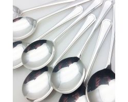Grecian Pattern Set Of 8 Soup Spoons Silver Plated Epns A1 Sheffield (#99981)