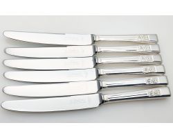 De Montfort Plate Set Of 6 Dinner Knives Silver Plated Handles Cutlery (#99991)