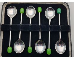 Vintage Silver Plated Green Coffee Bean Spoons Cased Epns (#99995)