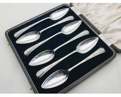 Art Deco Chevron Grapefruit Spoons Silver Plated Epns Cased Vintage (#99996)