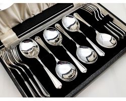Jesmond Pattern - Cased 13 Piece Fruit Pudding Dessert Set Silver Plated Epns (#99999)