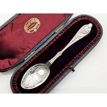 Superb Heavy 36g Sterling Silver Birth Record Spoon Crane & Baby Cased (#100001) 1