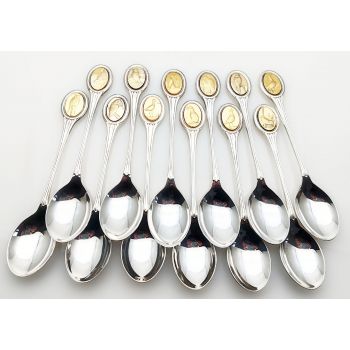 328g Sterling Silver 12x Rpsb Spoons Set 1973/4 - John Pinches - Cased (#100007) 1