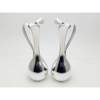 Stylish Vintage Pair Of Silver Plated Vases - Denmark Danish (#100010) 1