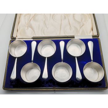 Rare Cased Set Of 6 Brandy / Sauce Pans - Silver Plated- Wm Hutton - Antique (#100044) 1