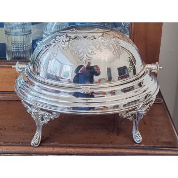 Gleaming Roll-top Larger Butter / Caviar Dish - Silver Plated Antique (#100059) 1