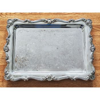 Silver Plated Chased Ornate Sandwich Platter Tray - Vintage (#100063) 1