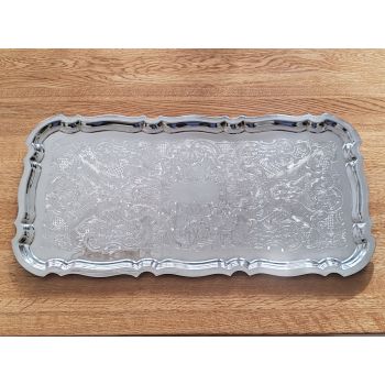 Long 46cm Silver Plated Chased Serving Tray Platter - Vintage (#100064) 1