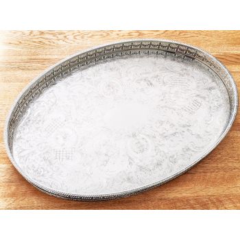 Vintage 18 Inch Chased Serving Tray Swags - Silver Plated On Copper - Sheffield (#100065) 1