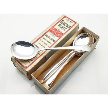 Excellent Vintage Boxed Set Of 6 Soup Spoons Cooper Bros Silver Plated Epns (#100078) 1