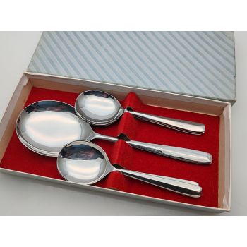 Finsbury Firth Staybrite Steel Pudding Spoons & Server Boxed Mcm Vintage (#100105) 1