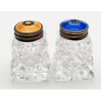 Sterling Silver & Enamel Topped Glass Pepperettes Norwegian Norway (#100125) 1